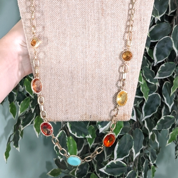 5/$18 Gem Stone Chain Gold Colored Metal Necklace - Picture 4 of 8